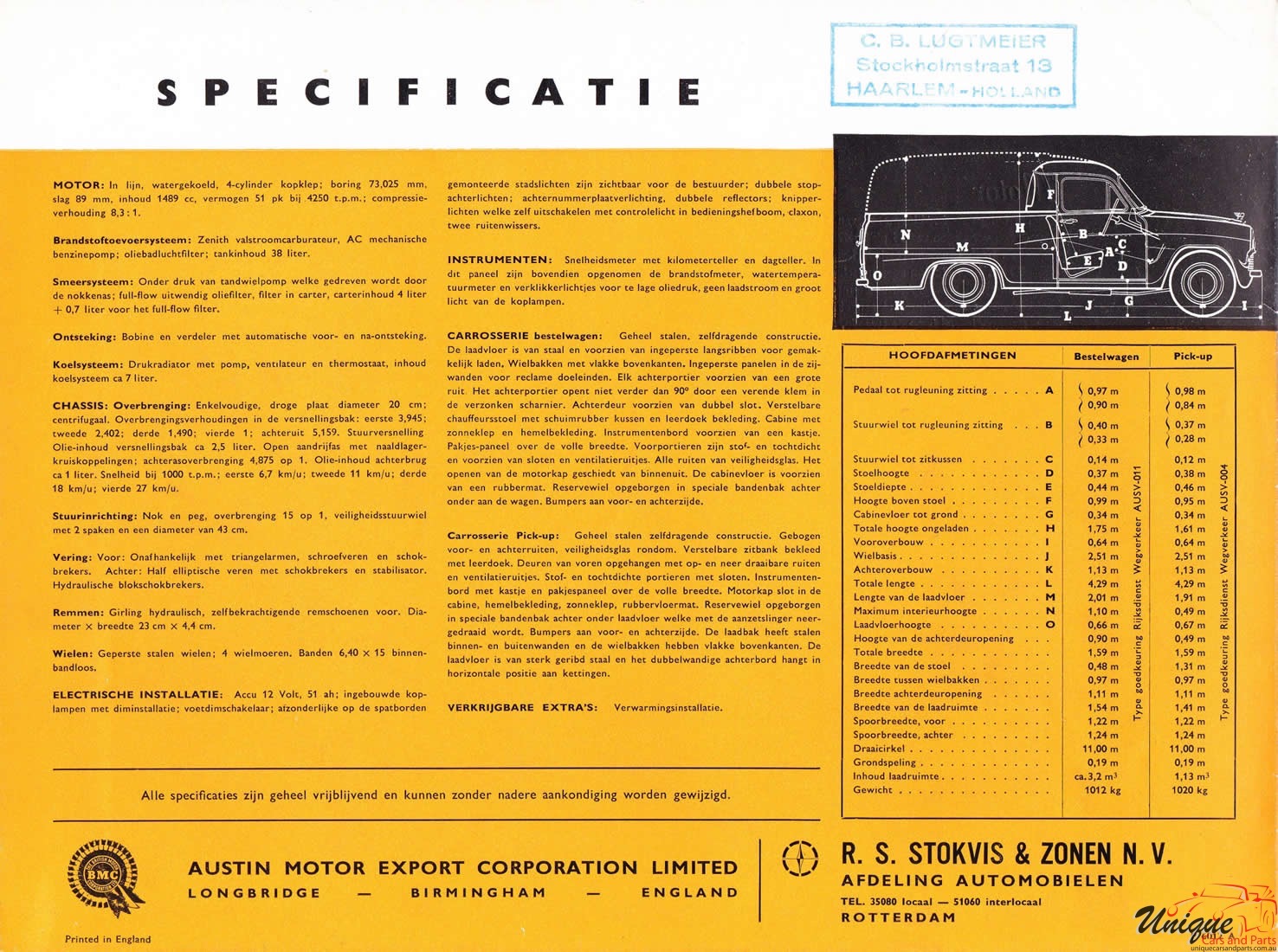 1955 Austin A50 Van Brochure Page 2